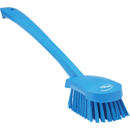Long handled washing brush, hard, pack of 10, blue.