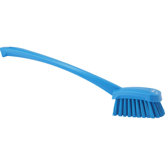 Long handled washing brush, hard, pack of 10, blue.