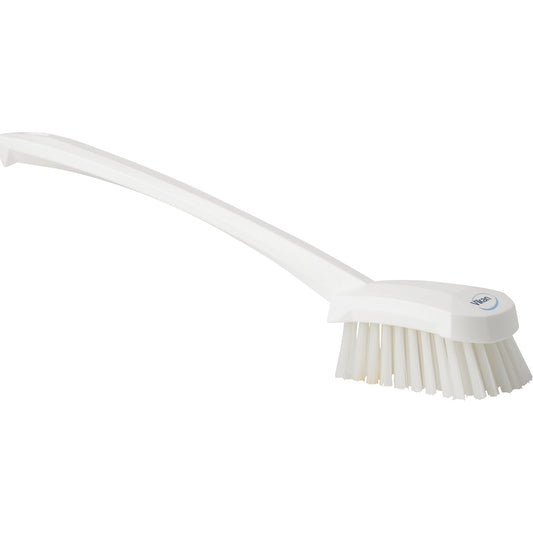 Long handled washing brush, hard, pack of 10, white.
