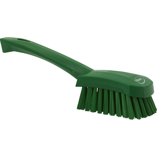 Short handled hand brush, hard, pack of 10, green.