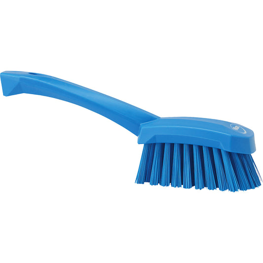 Short handled hand brush, hard, pack of 10, blue.