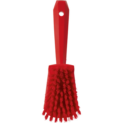 Short handled hand brush, hard, pack of 10, red.