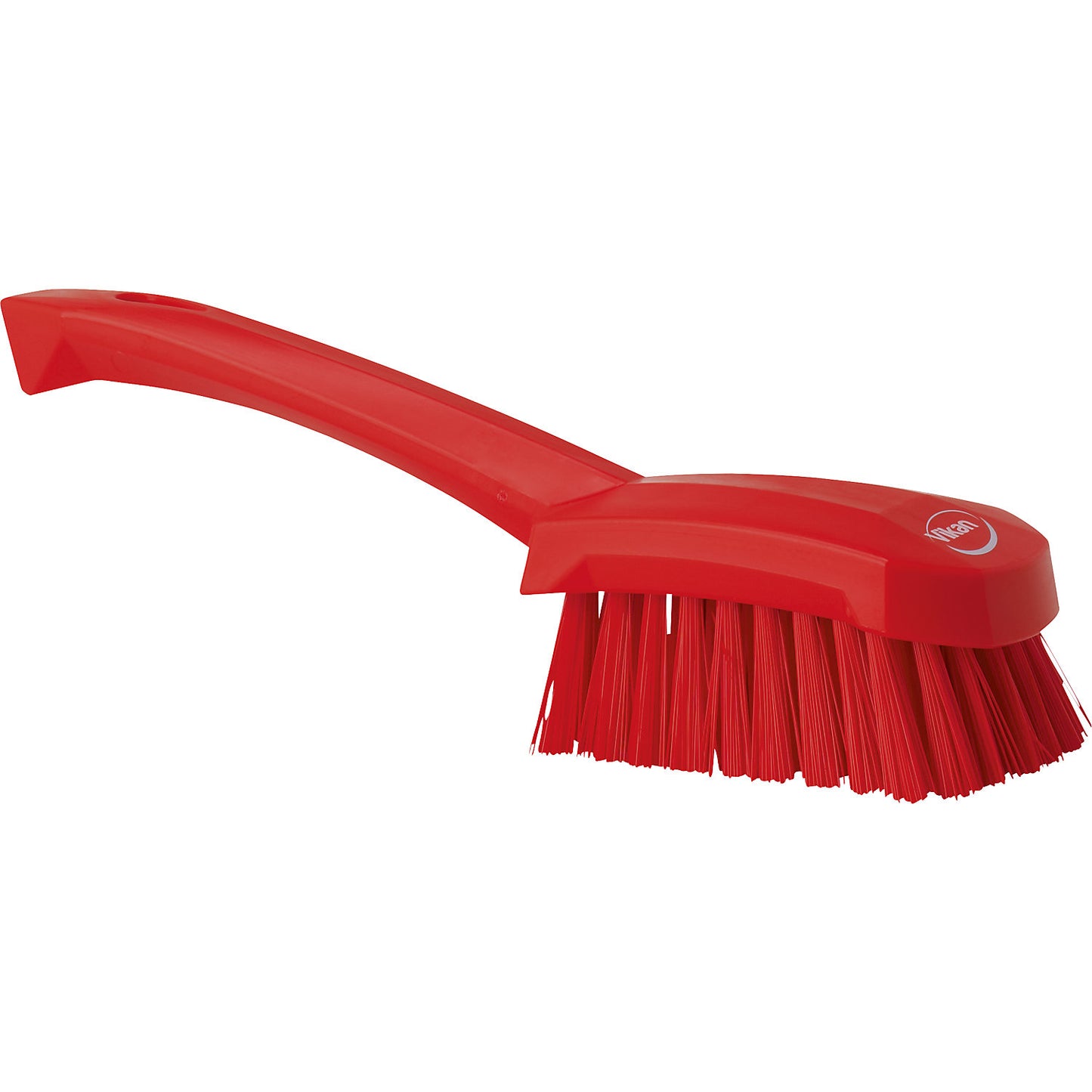 Short handled hand brush, hard, pack of 10, red.