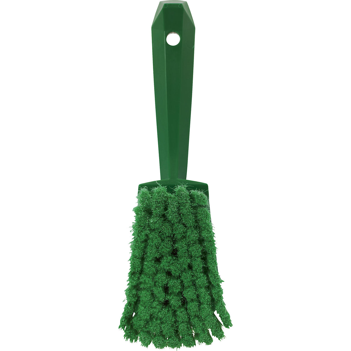 Short handled hand brush, soft, spliced, pack of 10, green.