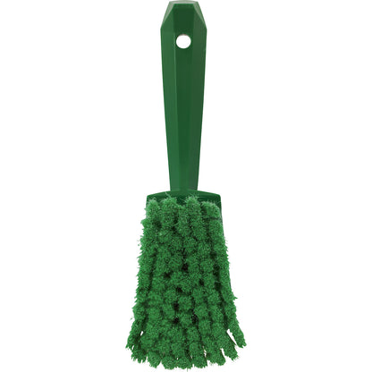 Short handled hand brush, soft, spliced, pack of 10, green.