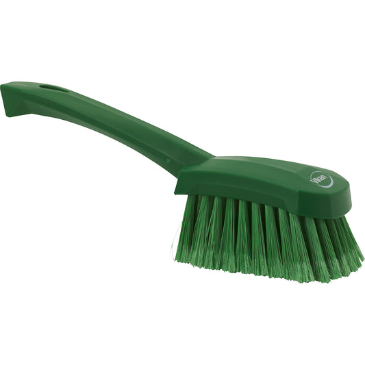 Short handled hand brush, soft, spliced, pack of 10, green.