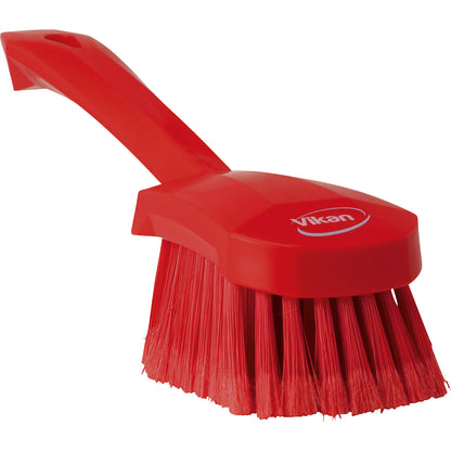 Short handled hand brush, soft, spliced, pack of 10, red.