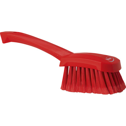 Short handled hand brush, soft, spliced, pack of 10, red.