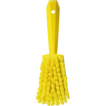 Short handled hand brush, soft, spliced, pack of 10, yellow.