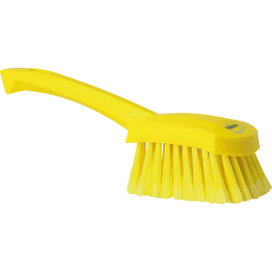 Short handled hand brush, soft, spliced, pack of 10, yellow.