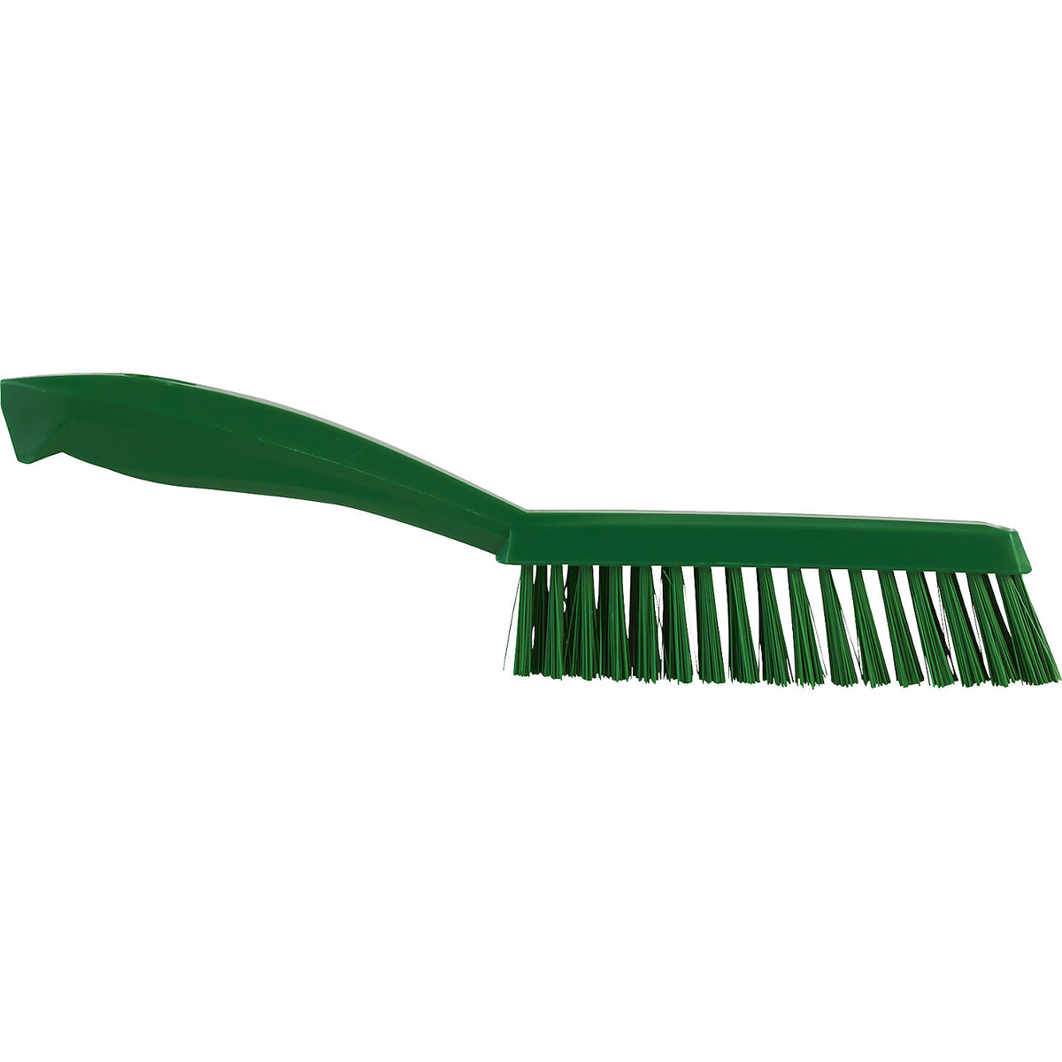 Short handled hand brush, extra hard, narrow, pack of 10, green.