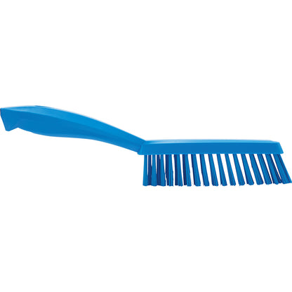 Short handled hand brush, extra hard, narrow, pack of 10, blue.