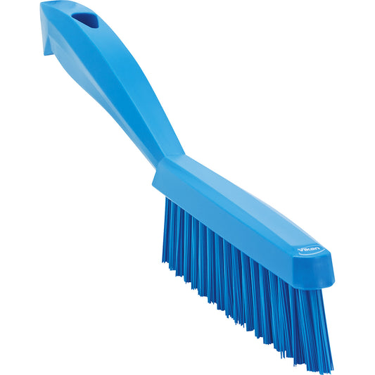 Short handled hand brush, extra hard, narrow, pack of 10, blue.