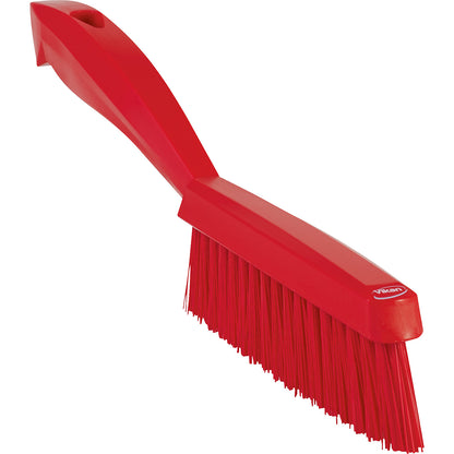 Short handled hand brush, extra hard, narrow, pack of 10, red.