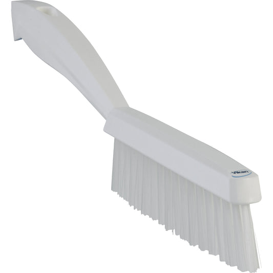 Short handled hand brush, extra hard, narrow, pack of 10, white.