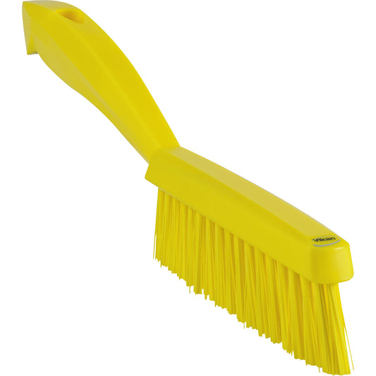 Short handled hand brush, extra hard, narrow, pack of 10, yellow.