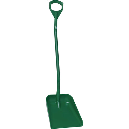 Shovel, ergonomic and suitable for foodstuffs, overall length 1310 mm, green.