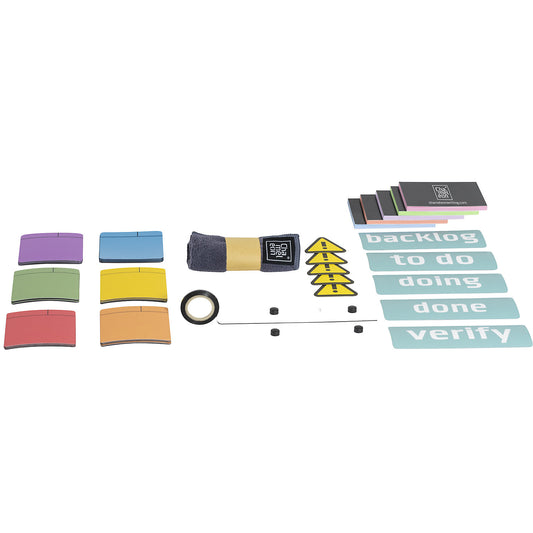 Scrum accessory kit, for magnetic boards, magnets, wipers, cards.