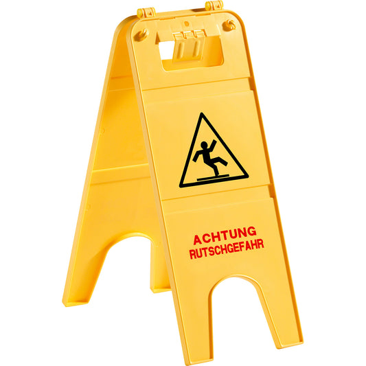 Warning sign stand Rutschgefahr (danger of slipping), height 570 mm, pack of 2, yellow.