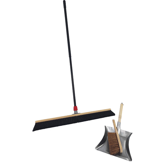 Complete industrial hall broom set, broom width 600 mm, with dustpan and hand brush.