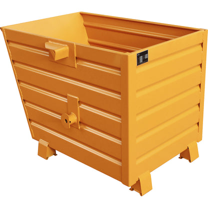 Tipping skip, stackable, capacity 0.7 m³, yellow orange RAL 2000.