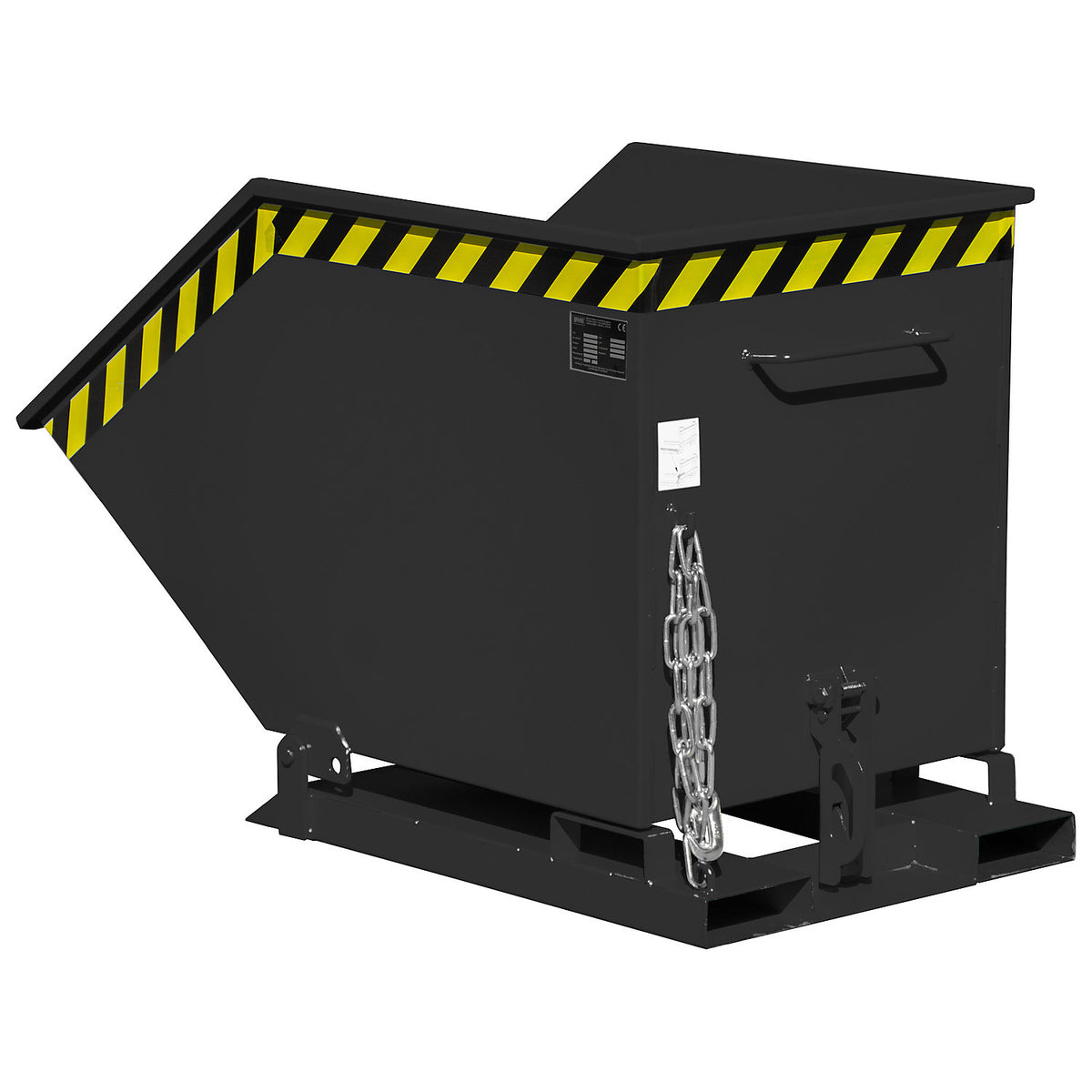 Tilting skip with tilting mechanism, box-shaped, capacity 0.4 m³, black grey RAL 7021.