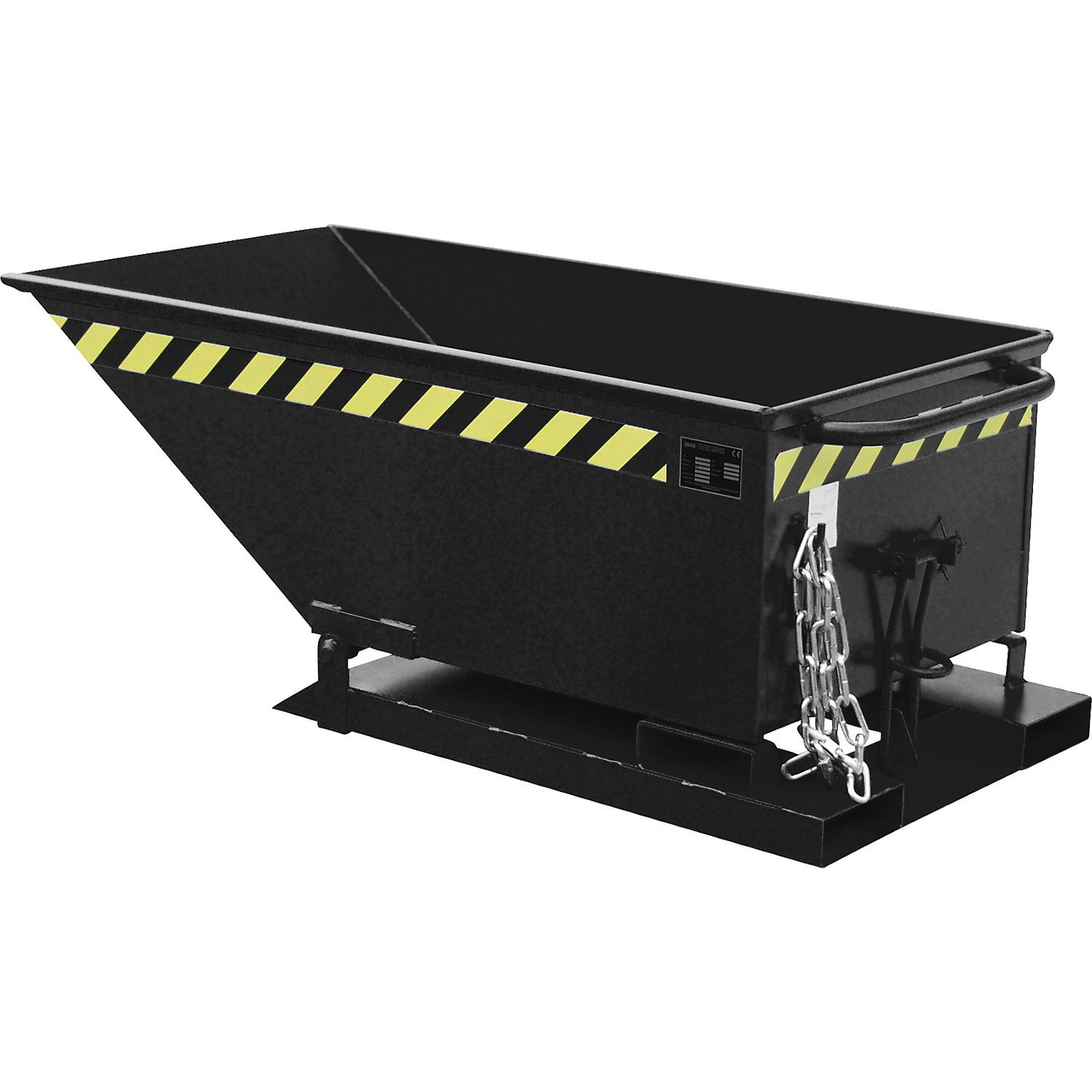 Tilting skip with tilting mechanism, low construction, capacity 0.25 m³, black grey RAL 7021.
