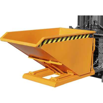 Tilting skip, extremely low overall height, without wheels, capacity 0.5 m³, yellow orange.