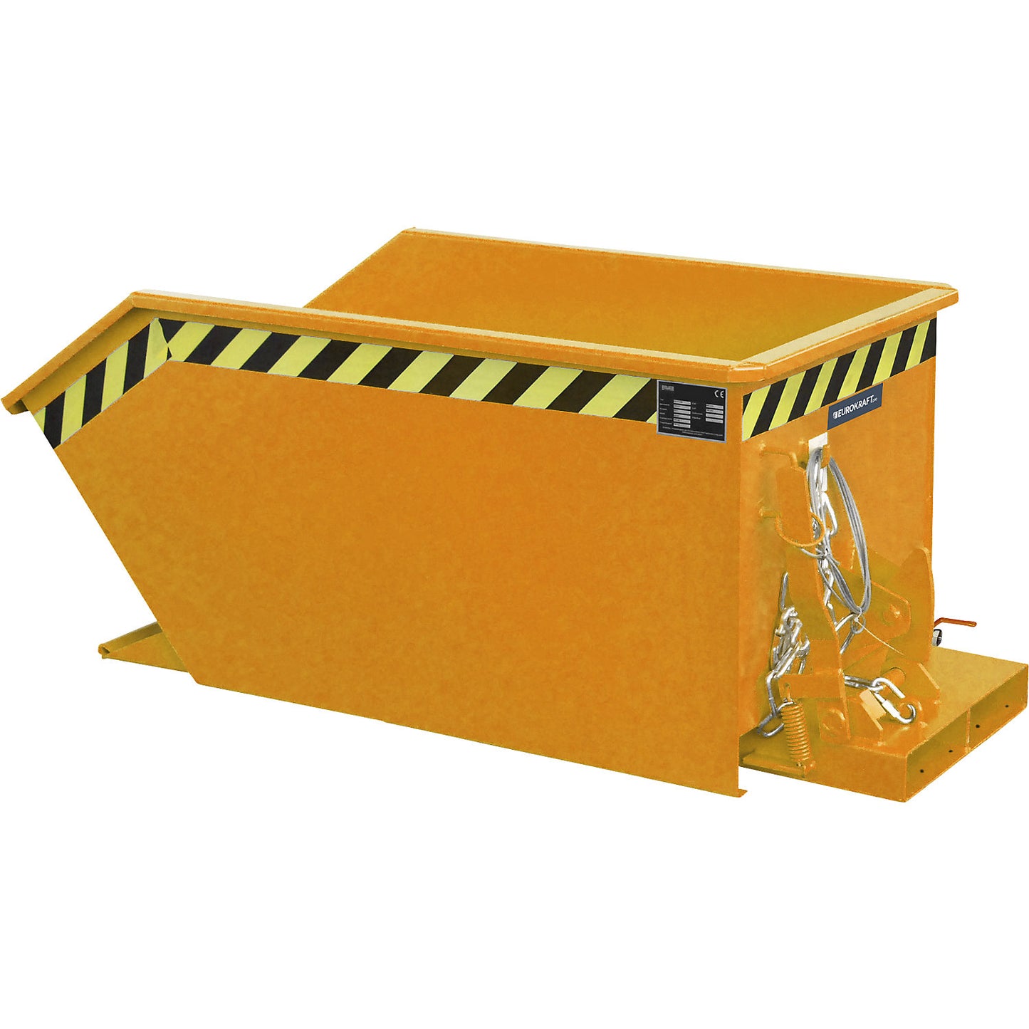 Tilting skip for shavings, low overall height (E), capacity 0.3 m³, yellow orange.
