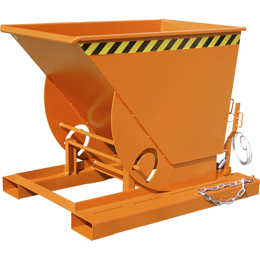 Compact tilting skip, capacity 0.5 m³, yellow orange.