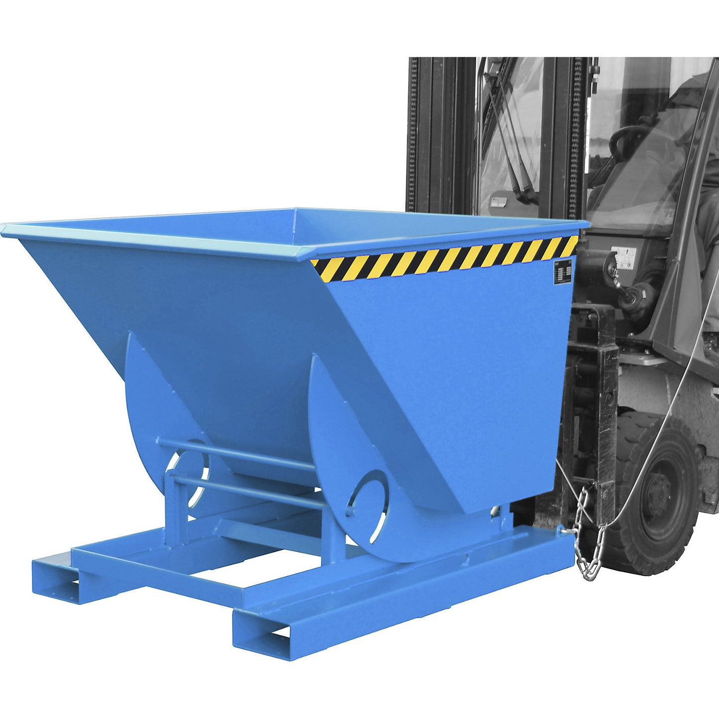 Compact tilting skip, capacity 0.75 m³, light blue.