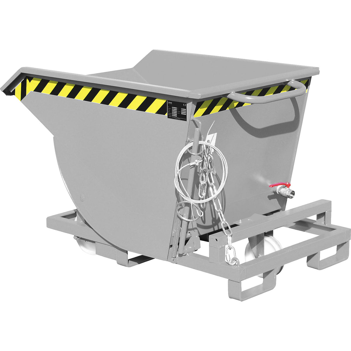 Tilting skip for metal swarf, with nylon wheels, capacity 0.3 m³, mouse grey.