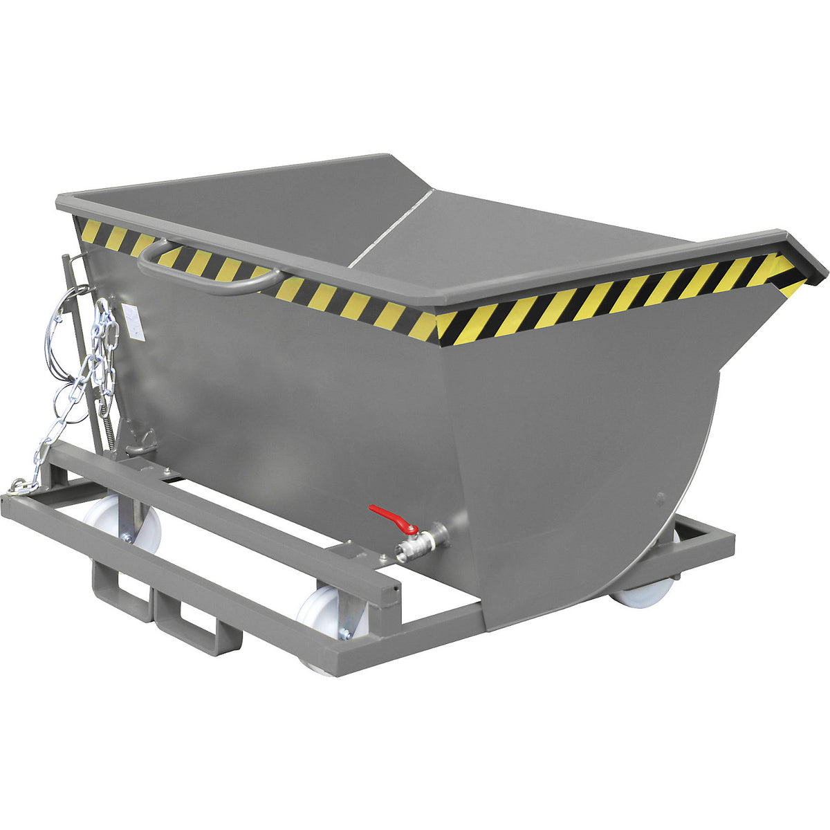 Tilting skip for metal swarf, with nylon wheels, capacity 0.5 m³, mouse grey.