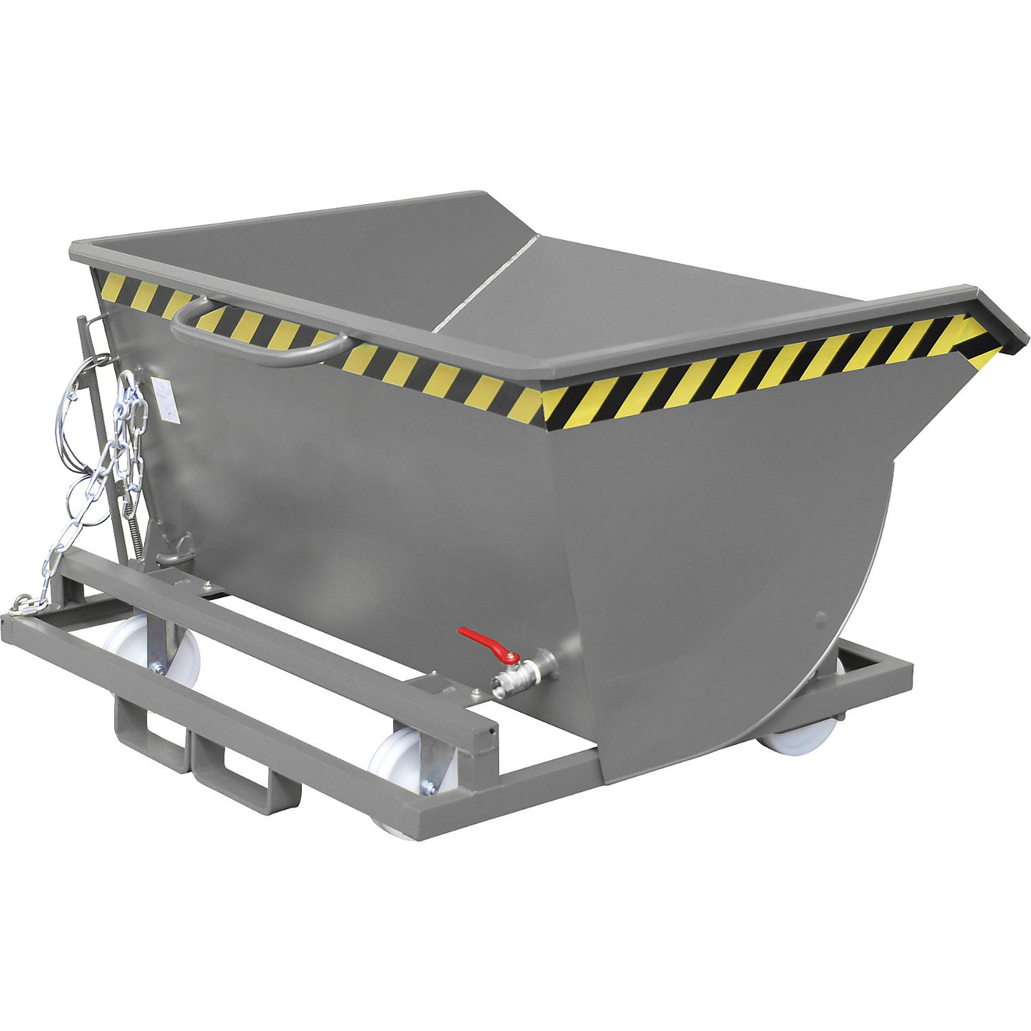 Tilting skip for metal swarf, with nylon wheels, capacity 0.5 m³, mouse grey.