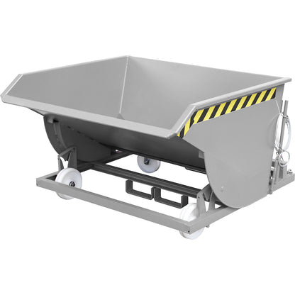 Tilting skip for metal swarf, with nylon wheels, capacity 0.75 m³, mouse grey.