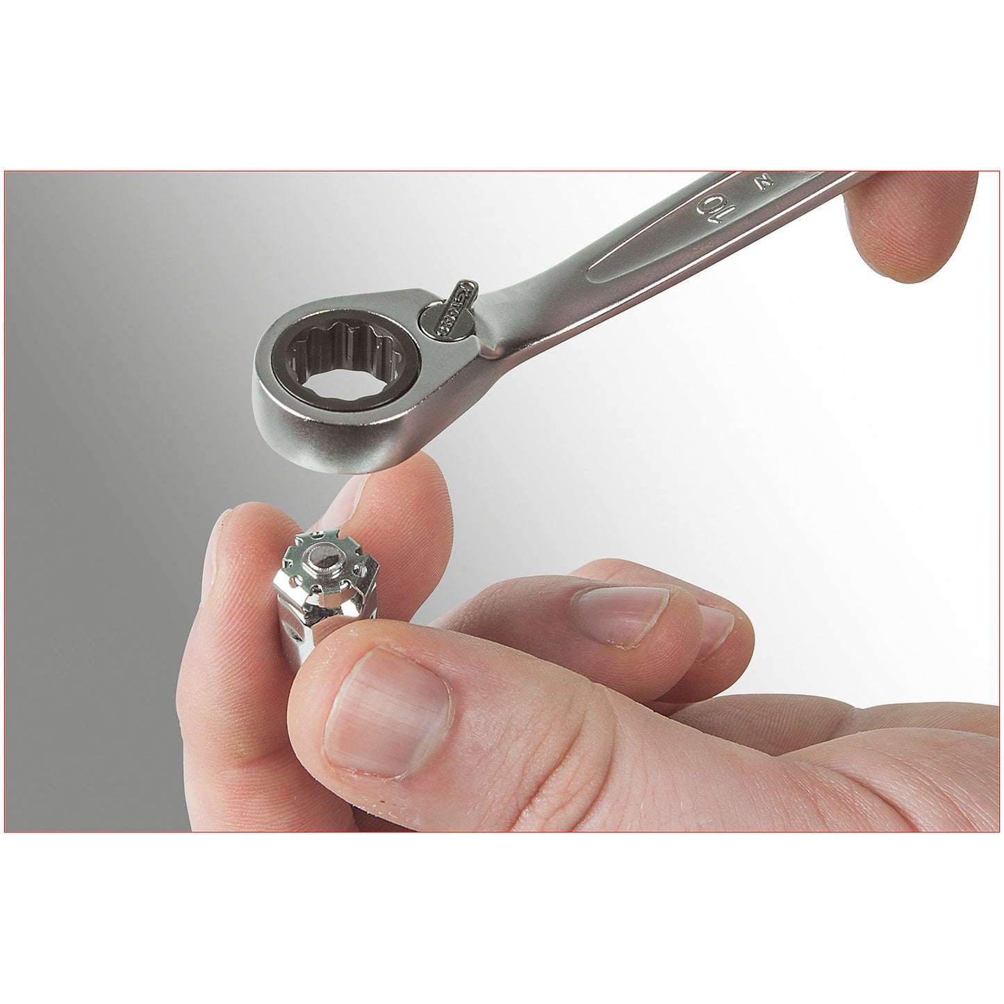GEARplus ratcheting spanner set, reversing, ring offset 15°, in a case, for bits, 16 parts.