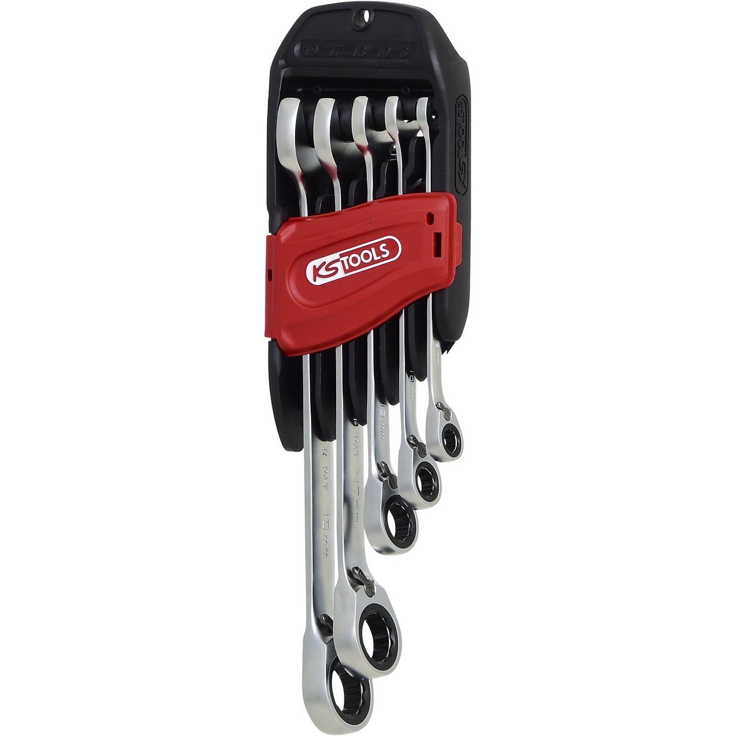 GEARplus® RINGSTOP ratcheting spanner set, offset, flank traction, 5 parts.