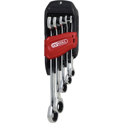 DUO GEARplus® ratcheting spanner set, 15° fork position, 5 parts.
