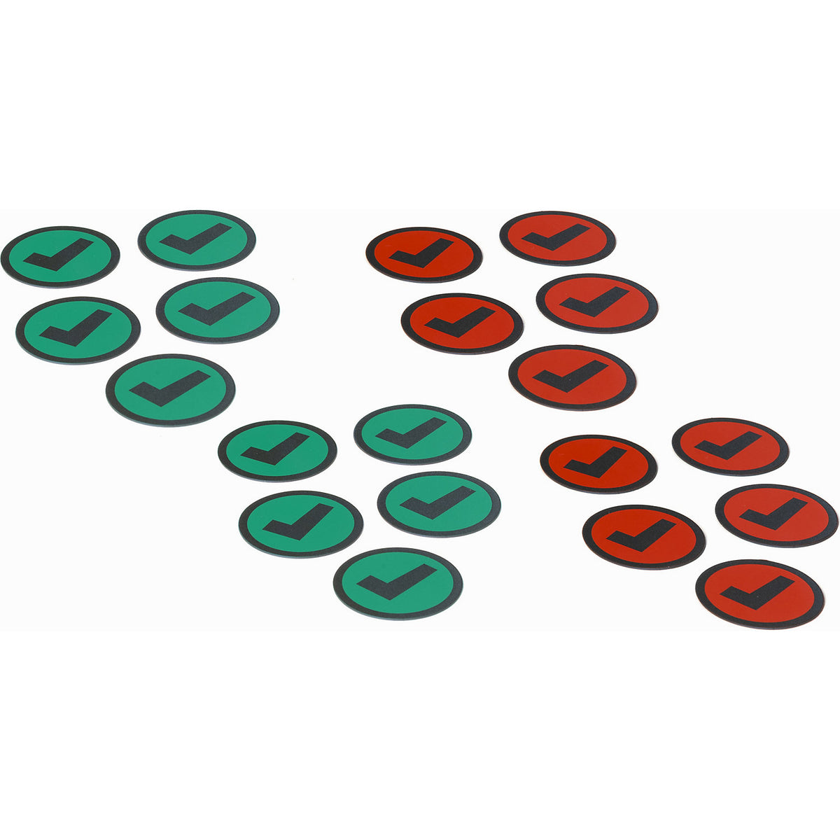 Magnetic CHECKMARK film, Ø 50 mm, pack of 20, green / red.