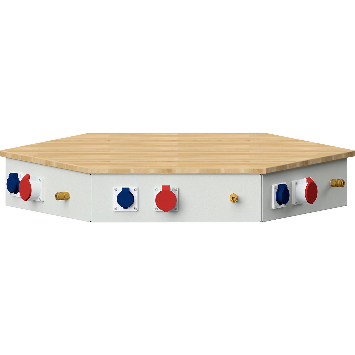 Power block for group workstations, 6 x safety plug-CEE-compressed air, for hexagonal group workbench.