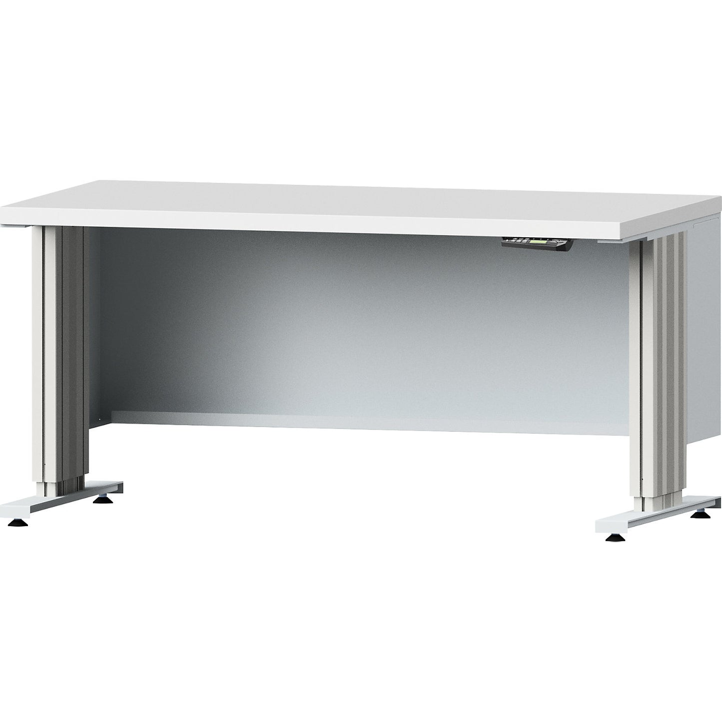 Electrically height adjustable workbench, worktop depth 800 mm, plastic laminate worktop, width 1500 mm.