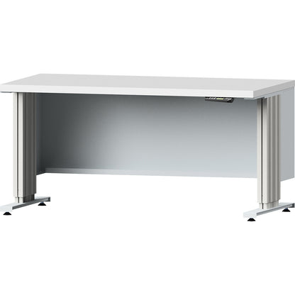 Electrically height adjustable workbench, worktop depth 800 mm, plastic laminate worktop, width 1500 mm.