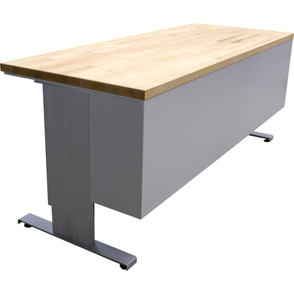 Electrically height adjustable workbench, worktop depth 800 mm, plastic laminate worktop, width 2000 mm.