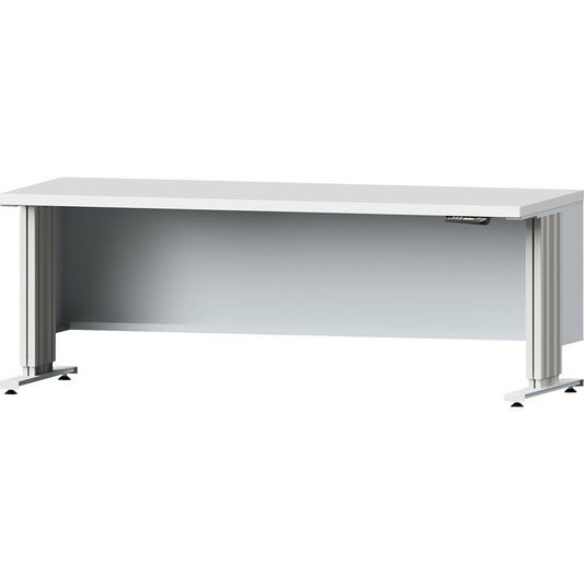 Electrically height adjustable workbench, worktop depth 800 mm, plastic laminate worktop, width 2000 mm.