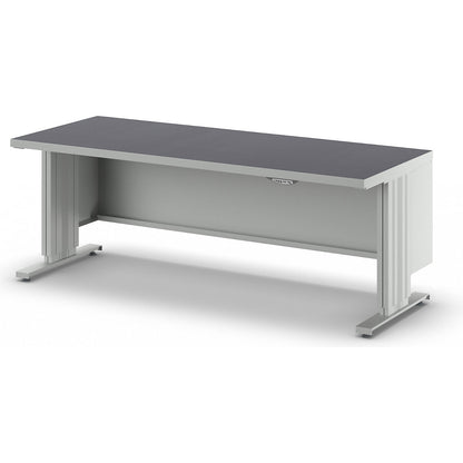 Electrically height adjustable workbench, worktop depth 800 mm, worktop with universal lining, width 2000 mm.