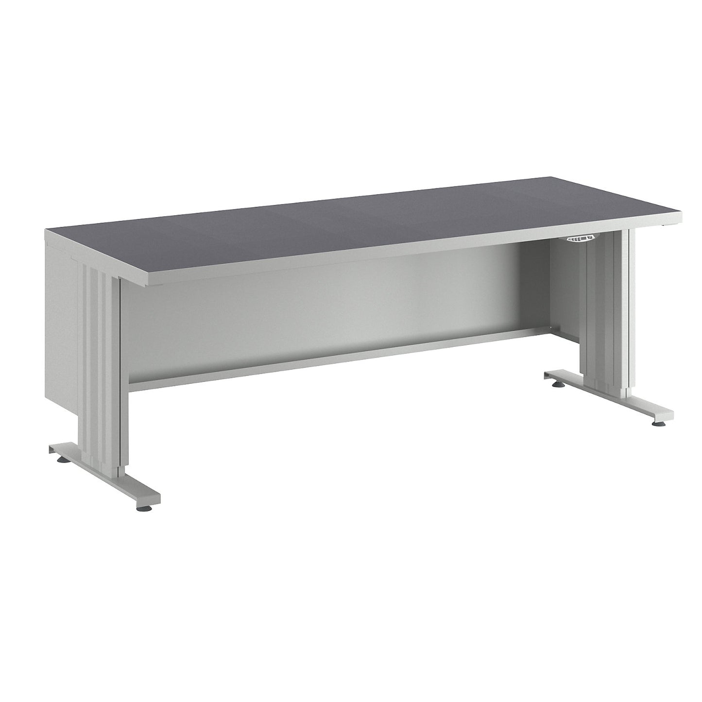 Electrically height adjustable workbench, worktop depth 800 mm, worktop with universal lining, width 2000 mm.