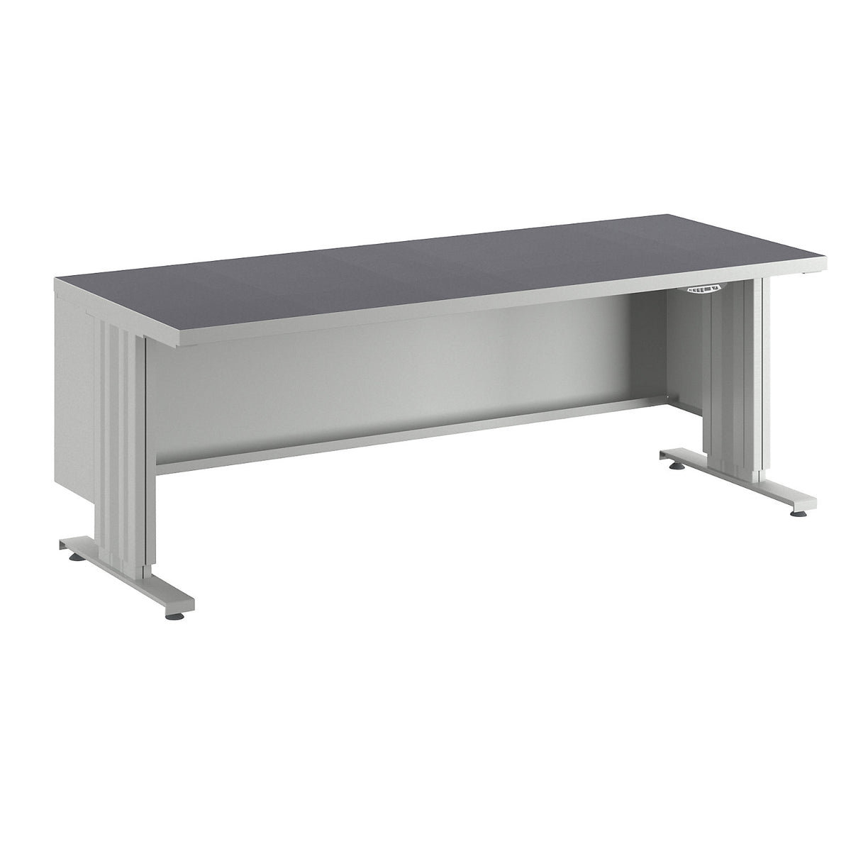 Electrically height adjustable workbench, worktop depth 800 mm, worktop with universal lining, width 2000 mm.