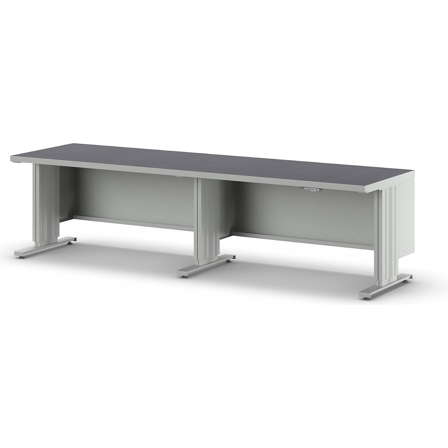 Electrically height adjustable workbench, worktop depth 800 mm, worktop with universal lining, width 2800 mm.