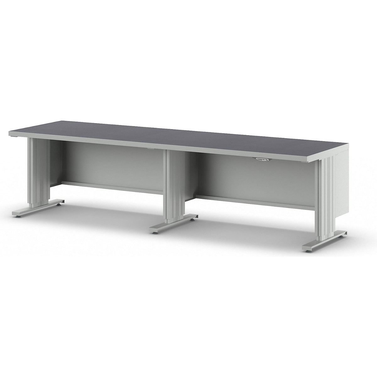 Electrically height adjustable workbench, worktop depth 800 mm, worktop with universal lining, width 2800 mm.