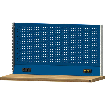 Modular system for electric LIFT work table, with 2 perforated panels, media duct, for width 1500 mm.